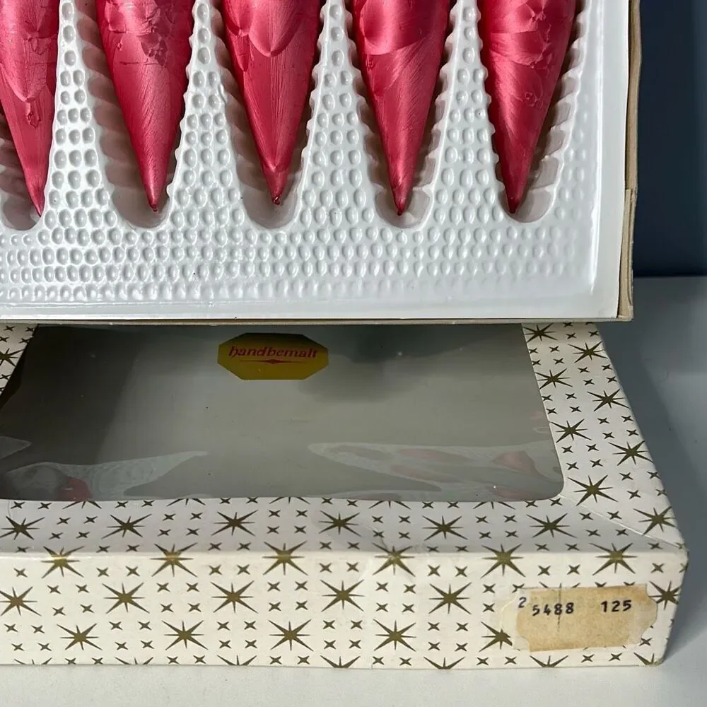 Vintage Christmas Tear Drop Ornaments Pink Gold Set of 5